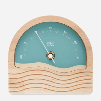 thermomètre en bois avec cadran turquoise en celsius