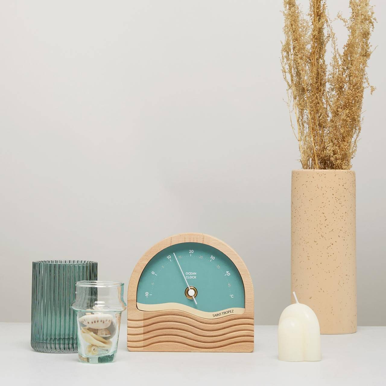 wooden thermometer with personalised turquoise dial