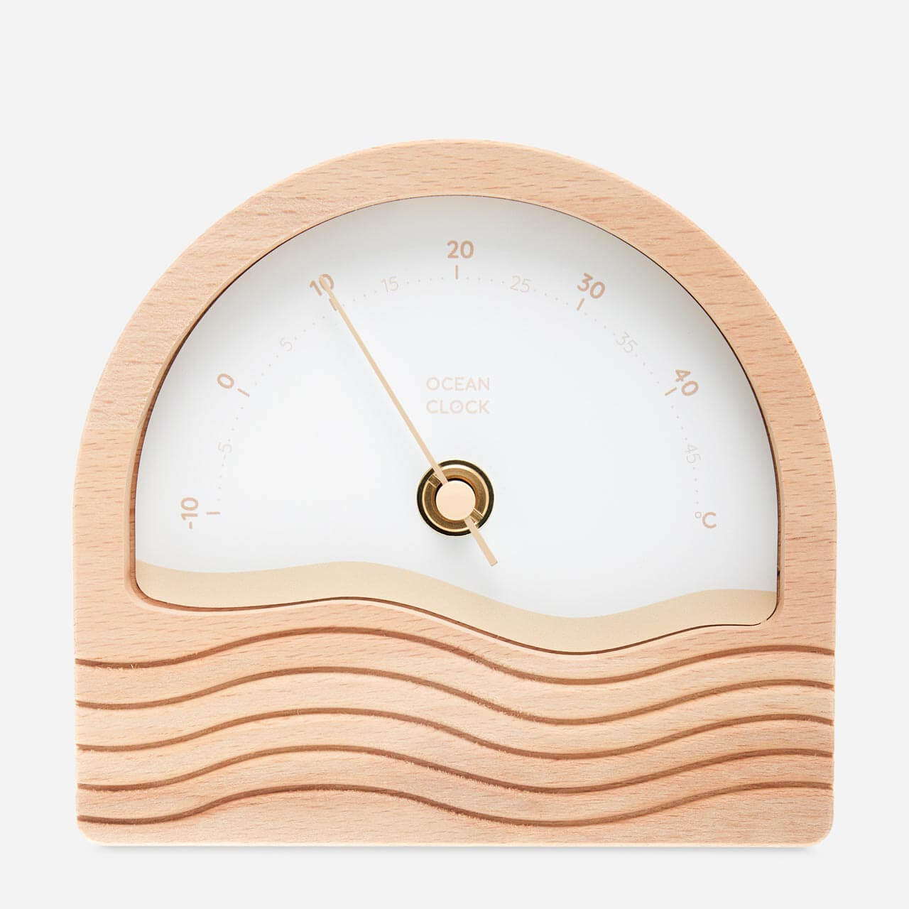 wooden thermometer with ecru and beige dial in celsius