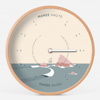 Horloge des marées au cadran illustré de l'océan en français