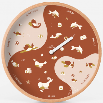 Horloge enfant jours de la semaine terracotta en français