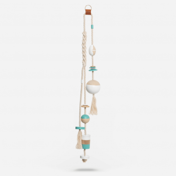 Flotteurs déco turquoise et blanc sur une corde