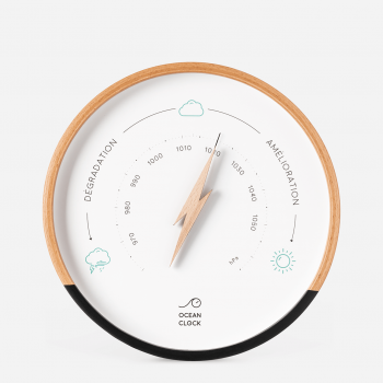 baromètre blanc et turquoise et sa ligne noire en français
