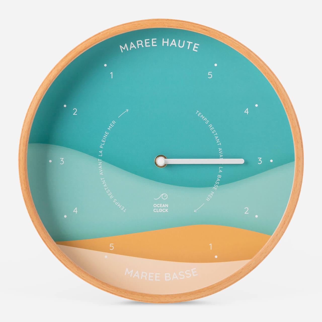 horloge des marées dégradé bleu turquoise et beige en français