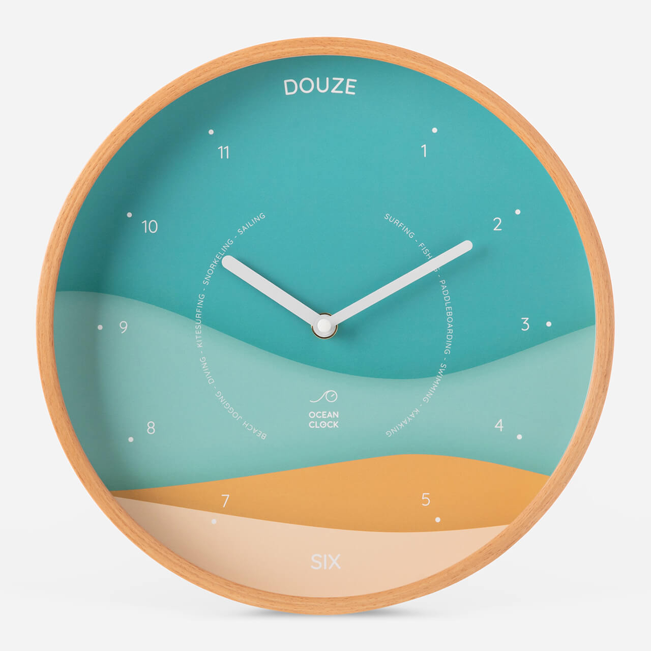 horloge indiquant les heures avec un fond dégradé bleu turquoise et beige