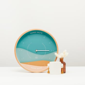 horloge des marées turquoise et beige inspiré du bord de mer en francais
